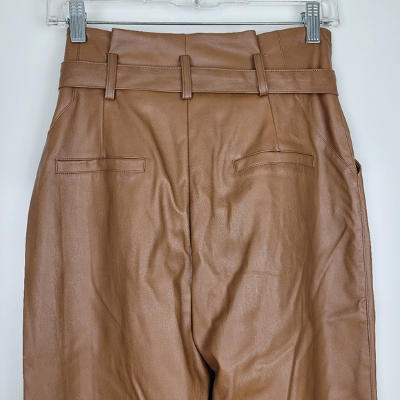 NWT Lucy Paris Faux Leather Paperbag-Waist pants in Cognac Size Small - Picture 7 of 11